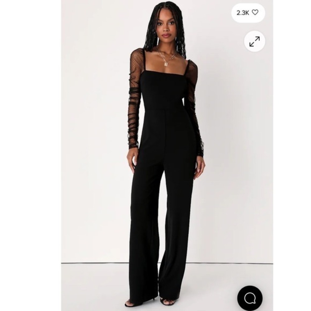 Lulus Black Made to Amaze Dotted Mesh Jumpsuit Small Gothic Cocktail Party